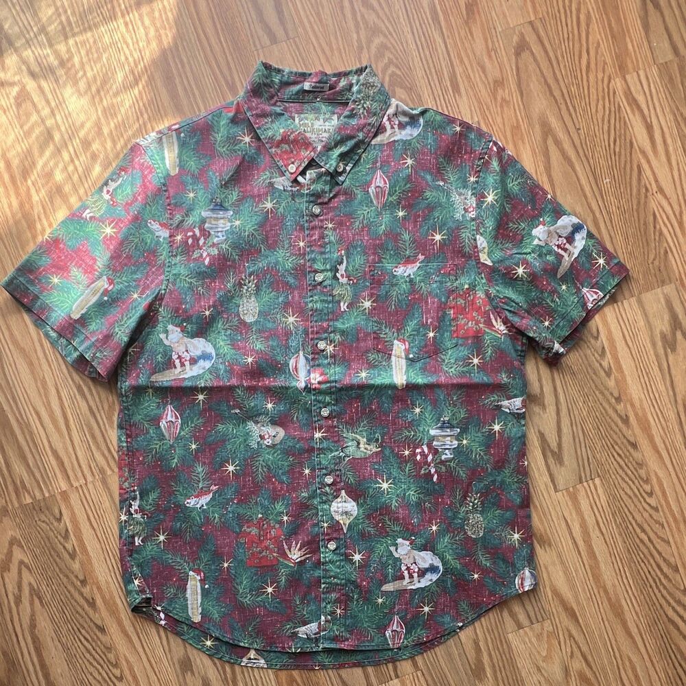 Reyn Spooner Mele Kalikimaka Santa Christmas Hawaiian Tailored M Shirt